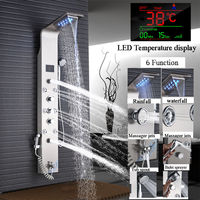 Robinet de douche de salle de bain noir/brossé de luxe LED système de panneau de douche à effet pluie panneaux muraux de douche salle de bain étanche