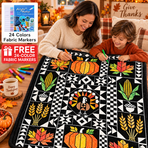 Thanksgiving DIY Coloring Throw <b>Blanket</b> Plush Rectangular Autumn Pattern Kids Art Home Decor Hand Washable Classic Style - Product Image 1