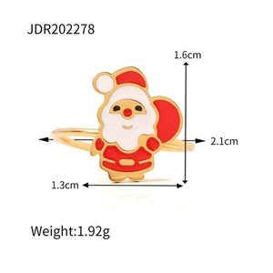 Bague de doigt réglable en émail plaqué or en acier inoxydable délicat pour Noël - Product Image 5