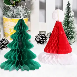 Kerst Decoraties Papier Kerstboom Hoed Lantaarn Opknoping Decoratieve Middelpunt Feest Decoraties Honingraat Ballen