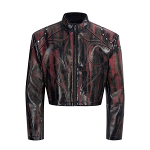 Veste en cuir à support <span class=keywords><strong>court</strong></span> <span class=keywords><strong>noir</strong></span> pour <span class=keywords><strong>homme</strong></span>-Automne Nouvelle arrivée <span class=keywords><strong>Manteau</strong></span> de motard à épaules rembourrées - Product Image 1
