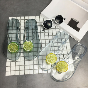 Sandales de plage confortables pour femmes à talon plat, <span class=keywords><strong>chaussures</strong></span> en gelée avec semelle intérieure en PVC antidérapante, tongs à motifs fruités - Product Image 1