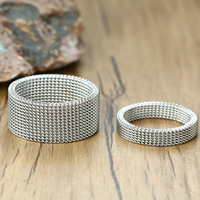 Bague en acier inoxydable pour homme, bague maille milanaise élégante avec bande or, argent, noir pour homme et femme