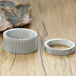 <span class=keywords><strong>Bague</strong></span> en acier inoxydable pour homme, <span class=keywords><strong>bague</strong></span> maille milanaise élégante avec bande or, argent, noir pour homme et femme - Product Image 1