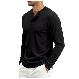 Camiseta Henley de <span class=keywords><strong>Manga</strong></span> <span class=keywords><strong>Larga</strong></span> para <span class=keywords><strong>Hombre</strong></span>, Estilo Vintage, Color Liso, Talla Grande, Tejido Grueso, Corte Holgado, Casual, Transpirable y con Cuello Acanalado - Product Image 6