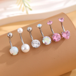 Lot de 6 Piercings de Nombril pour Femme, Bijoux en Cristal et Strass, Hypoallergéniques, Argent, Cadeau de Fiançailles et de Mariage - Product Image 2
