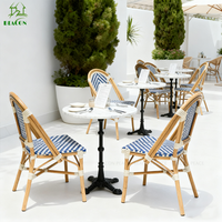 Ensemble table et chaises de restaurant de jardin en rotin tissé en osier pour café de balcon de style français personnalisé pour l'extérieur