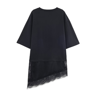 ZATRHMBM Spring 2025 New Fashion <strong>Patchwork</strong> T-Shirt <strong>Top</strong> Retro Round Neck Casual Asymmetrical Women's <strong>Top</strong> - Product Image 3