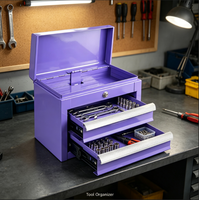 Boîte à outils en métal à 2 tiroirs, coffre à outils portable en acier, armoire de rangement verrouillable violette pour garage, atelier, organisateur d'outils