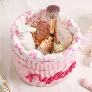 Custom Name Embroidered Corduroy <b>Storage</b> Basket Organizer Makeup <b>Bag</b> | Multi-Purpose Bathroom Bedroom Travel Gift Multi-colored - Product Image 1