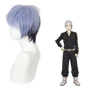 Peluca de Cosplay de Takashi Mitsuya de Tokyo Revengers, 30 cm, Corta, Azul y Negra, Sintética, Resistente al Calor, al por Mayor - Product Image 2