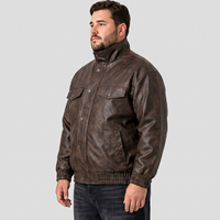 Chaqueta Bomber Casual de Cuero PU para Hombre, Impermeable, Cortavientos, Estilo Vintage Lavado, Cuello Alto, Cierre Frontal con Cremallera, Tallas Grandes y Extras Grandes