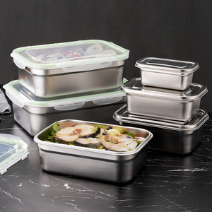 Stainless Steel Food <b>Storage</b> Container Rectangle Clip On Lid 304 <b>Material</b> For Refrigerator Camping Meal Prep - Product Image 1