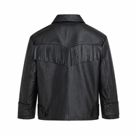 Veste en cuir de vachette vintage noire pour homme, broderie florale perlée personnalisée, style western, avec franges, faite à la main