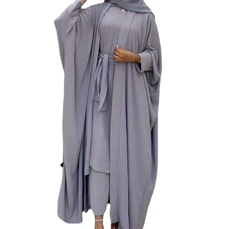9170 Eid 2 Stuk Open Abaya Matching Moslim Sets Hijab Jurk Voor Vrouwen Dubai Kalkoen Korte Mouw Innerlijke Jurken Afrikaanse Islam