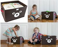 Boîte de rangement en tissu imprimé dessin animé, bac de rangement pliable avec couvercle et poignée