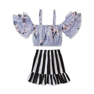 E2woo 2022 Ropa Infantil, Nuevo Conjunto de Dos Piezas de Verano de Alta Calidad para Niñas, Camiseta a Rayas con Tirantes - Product Image 1