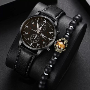 Montre à quartz décontractée pour homme Geneva Trendyy avec bracelet en œil de tigre et ceinture en cuir, ensemble transfrontalier pour le commerce extérieur - Product Image 2