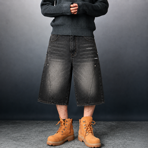 Shorts en <span class=keywords><strong>jean</strong></span> amples brodés Dragon DiZNEW pour homme, délavage vintage, style streetwear, jorts Y2K grunge, coupe ample, personnalisables - Product Image 2