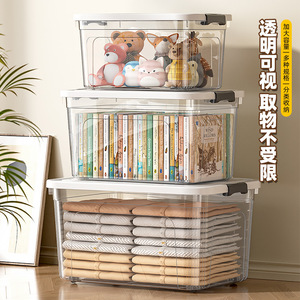 Transparent <b>Storage</b> <b>Box</b> With <b>Lid</b> Rectangular Stackable Clothing Organizer For Home Closet Dormitory Toy <b>Storage</b> - Product Image 2