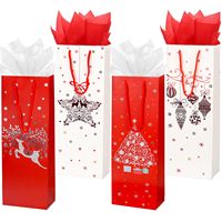 Emballage personnalisé à motif gaufré, recyclable, sur le thème de Noël, sacs cadeaux en carton pour bouteilles de vin