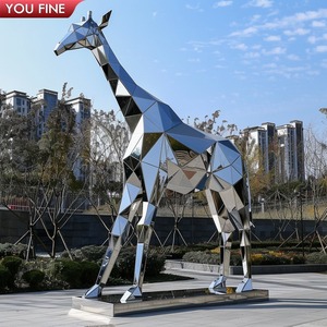 YOUFINE açık bahçe sanat Modern büyük ölçek Metal soyut germe paslanmaz çelik zürafa aile heykel - Product Image 6