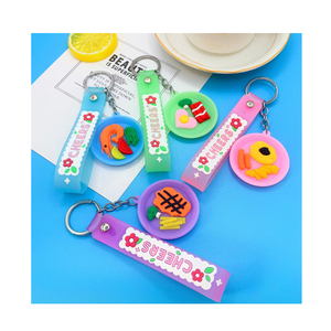 2024 New Arrival Rubber Custom Keychains Cartoon Kawaii Blank Promotional Gift Soft Rubber Keyrings Delicious Food Keychain PVC