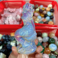 Sculpture de sirène en cristal naturel poli, sculptée à la main, artisanat de guérison, carillon éolien, technique de mosaïque, amour