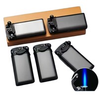 Briquet à gaz butane noir en métal, coupe-vent, pour homme, flamme bleue droite, allumage fixe, épaissi, rechargeable, idéal pour un cadeau