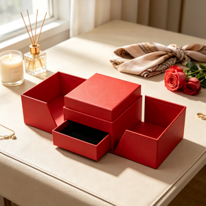 Boîte cadeau pour bijoux avec double couvercle rabattable et tiroir coulissant, rangement pour bagues, colliers, boucles d'oreilles, solution d'emballage personnalisée disponible - Product Image 6