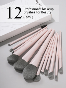 Pinceaux de maquillage cosmétiques à poils synthétiques doux, manche en bois rose, pinceaux pour le visage et les yeux, pour fond de teint en poudre, contour des sourcils - Product Image 6