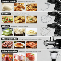 Robot culinaire électrique 1300W, 7L, pour usage domestique, boîtier en plastique sans BPA, avec mixeur et hachoir à viande en option