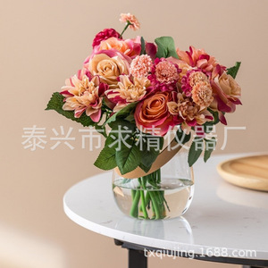 Seeking Excellence Glass <b>Vase</b> With Beige Ribbon <b>Small</b> Size For Dried Flowers Home Decoration - Product Image 2