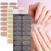 16 Bandes de Luxe à Motifs Français Scintillants pour Ongles, Autocollants Semi-Durcis en Gel UV, Non Toxiques, Sans HEMA, Longue Durée, avec Fleurs