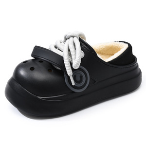 Pantoufles d'hiver doublées de polaire pour hommes, semelle noire en EVA, talon plateforme, antidérapantes, couleur unie, sangles croisées, taille 36-45 - Product Image 5