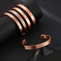 Gelang Tembaga Merah Murni Vintage Pria PFT, Gelang Magnet Besar Baru, Gelang Tembaga Antik dengan Desain Sederhana dan Modis