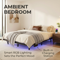 Lit plateforme robuste OEM ODM avec station de charge USB, lumières LED et cadre en métal flottant