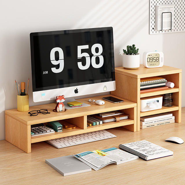 Wood Computer Monitor Riser Office Desk Organizer Stand Base-Raising Platform Model