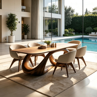 Table à manger en bois massif torsadé abstrait, base courbée artistique, plateau rectangulaire pour mobilier de salle à manger moderne et luxueux