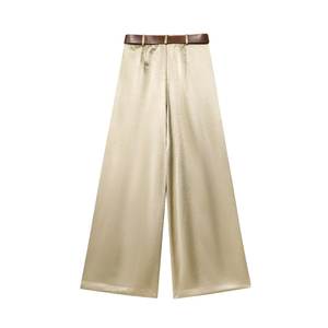 PB & ZA女2025秋季新款时尚腰带宽腿裤复古高腰拉链飞女裤 - Product Image 3