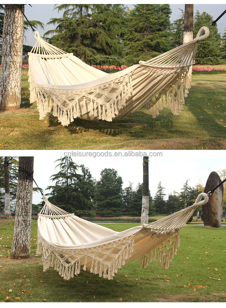 Uplion Outdoor Handmade Hammock Cotton Hammock With Tassel Brazilian Macrame Hanging Hammock