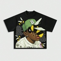 T-shirt Streetwear Oversize Délavé à Épaules Tombantes avec Motif Abeille et Lettre D de Tyler, Creator, Style High Street