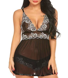 Camisón Sexy de Encaje Transparente con Escote Profundo en V para Mujer, Lencería Sexy en Oferta - Product Image 1