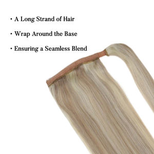 Vente en gros Extensions queue de cheval à clip sans couture qualité supérieure Extensions de cheveux humains queue de cheval cheveux Remy naturels - Product Image 2