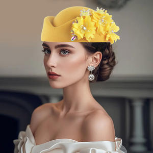 Chapeau Foulard en Feutre PU Style Vintage Européen et Américain pour <span class=keywords><strong>Femme</strong></span>, Coiffe de Cérémonie ou Derby, Béret Souple à Fleurs pour Dames, Quatre Saisons - Product Image 4