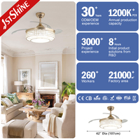 Ventilateur de plafond 1stshine au design moderne, intelligent, efficace, avec pales rétractables silencieuses et lumière LED, vente en gros, assurance qualité