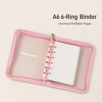 Carnet à feuilles mobiles A6 transparent à paillettes laser, carnet à 6 trous avec fermeture éclair, album PVC, petit carnet de rangement pour cartes avec fermeture éclair