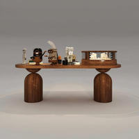 Table console en bois sculpturale moderne - Comptoir d'exposition ovale minimaliste avec bases géométriques pour magasin de détail haut de gamme