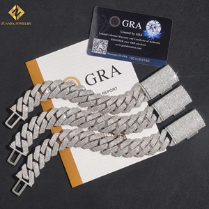 925 <b>Silver</b> Moissanite Cuban Link <b>Bracelet</b> Rhodium Plated GRA Certified 20mm Hip Hop Men's Luxury Chain <b>Bracelet</b> - Product Image 5