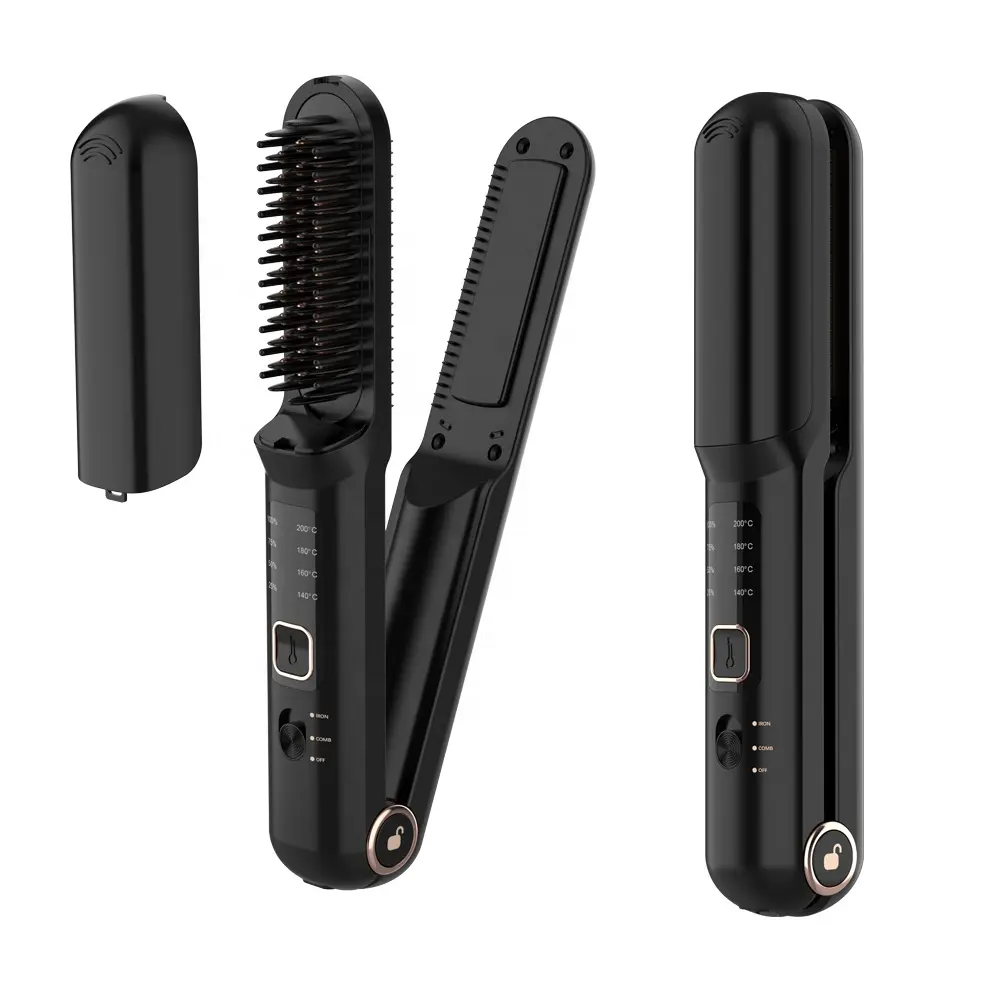 Mini Professional Men Wireless Beard Straightener Brush Chargeable Cordless Hair Straightening Comb